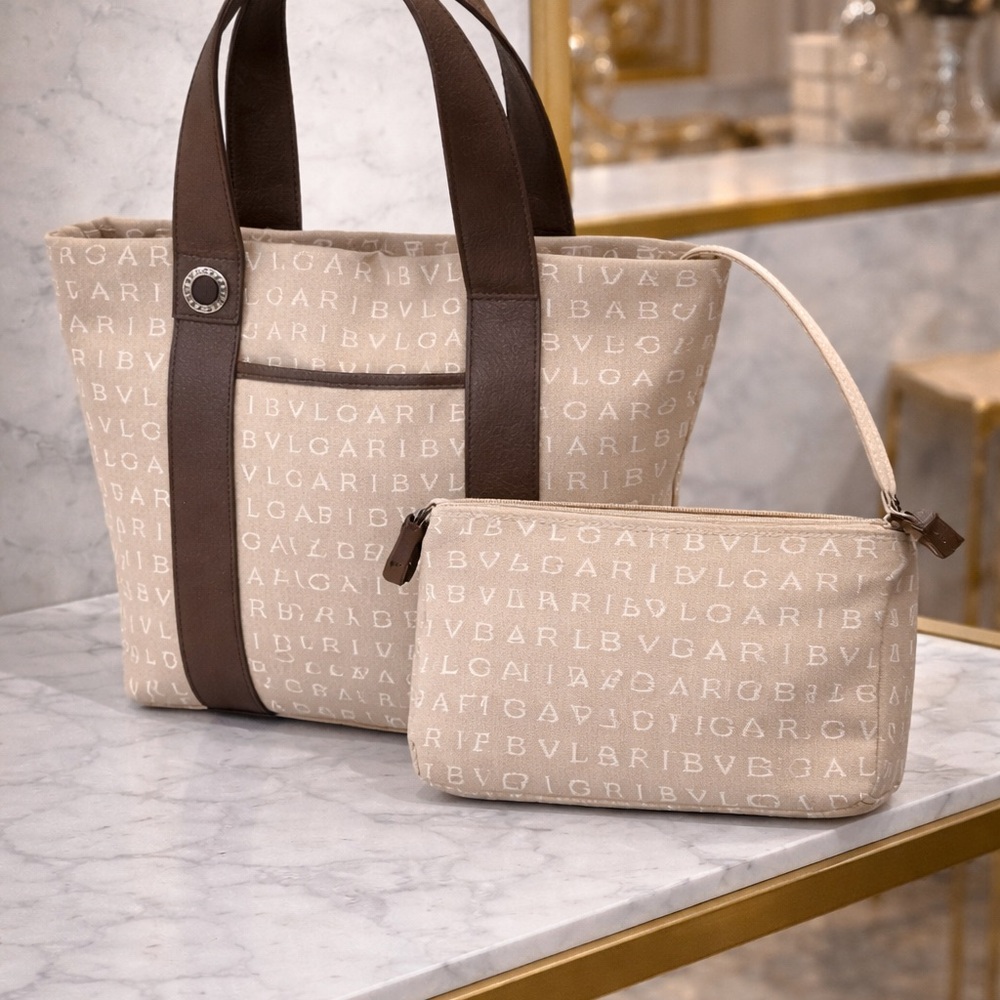 Bulgari Beige and Brown Tote with Pouch